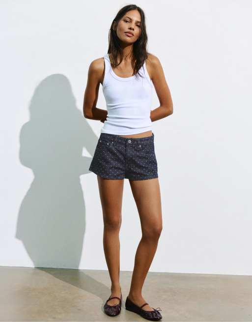 Pull&Bear mini short met polkadotprint in navy, 4 van 7
