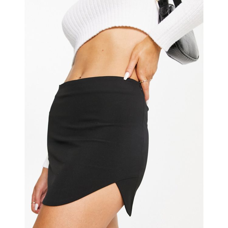 Slit-hem mini skirt - Black - Ladies