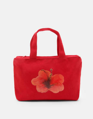 Pull & Bear - Mini tote bag à motif hibiscus - Rouge
