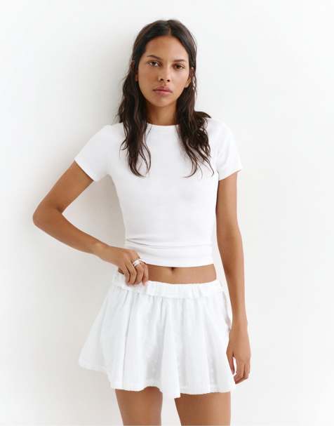 Pull&Bear - Minigonna bianco ghiaccio con ricamo svizzero - view 1
