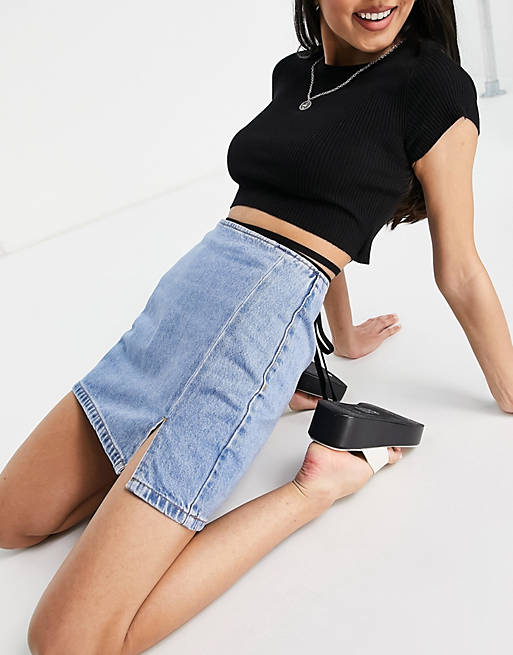 Minigonna di jeans svasata con spacco Asos Donna Abbigliamento Gonne Gonne con spacco 