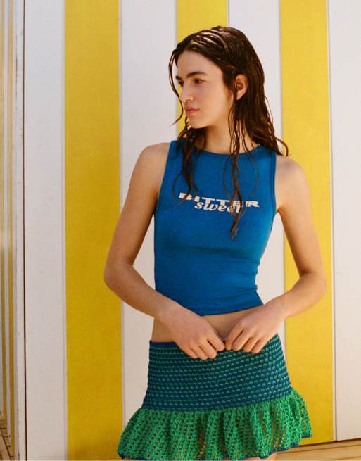 Pull&Bear - Minigonna in maglia verde con volant, 5 di 7