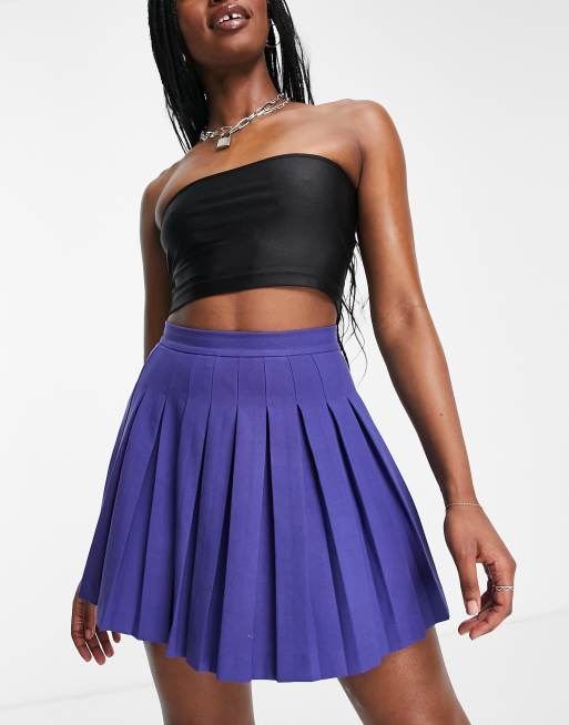 Pull&Bear - Minigonna stile tennis a pieghe a vita alta, colore viola scuro