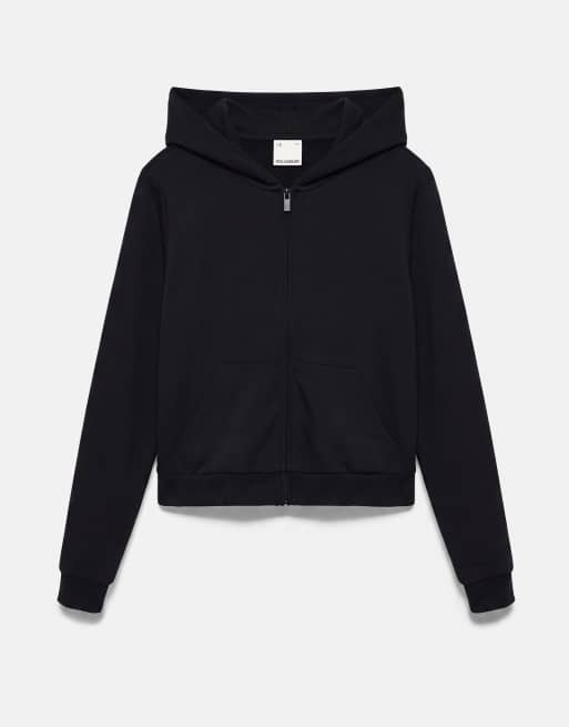 Pull&Bear mjuk huvtröja med dragkedja och huva i svart, 6 av 7
