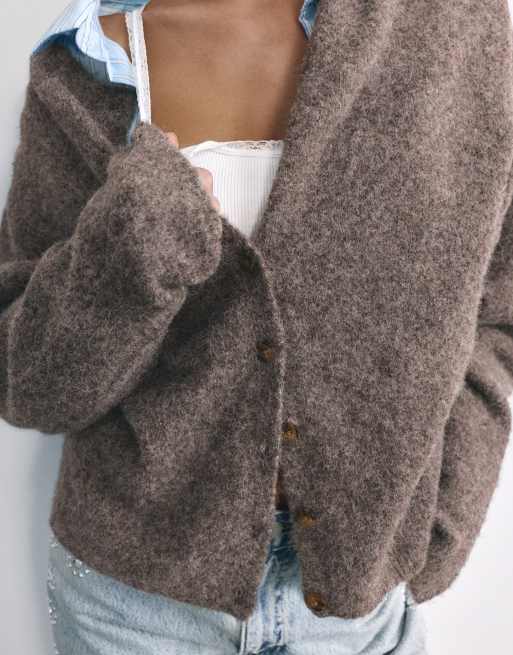 Pull&Bear mjukstickad kofta i brun, 3 av 7