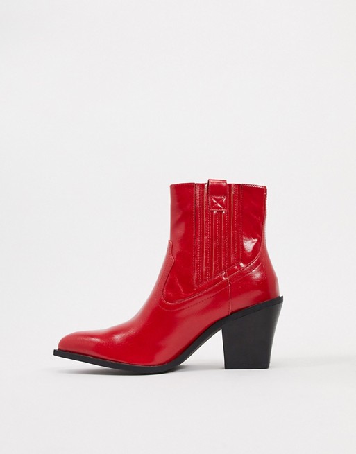 Pull&Bear moc croc heeeled western boots in red