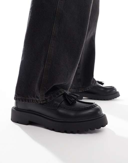 Pull&Bear - Mocassini in pelle sintetica neri con nappe