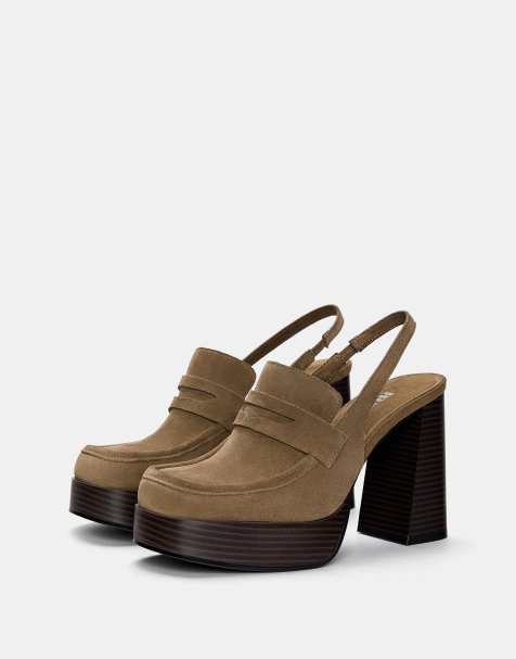 Pull&Bear - Mocassini marroni in pelle con plateau - view 1