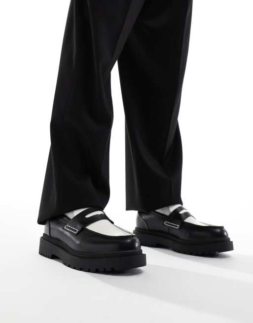 Pull&Bear - Mocassins bicolores - Noir et blanc