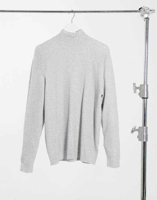 Pull&Bear mock neck ribbed sweater in gray