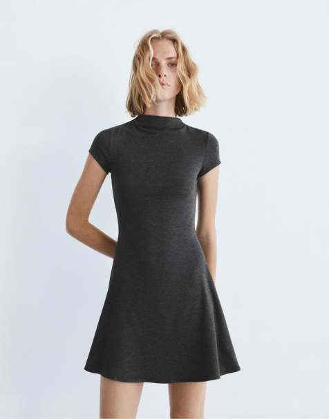 Pull&Bear Mock neck short dress in grey marl - view 1