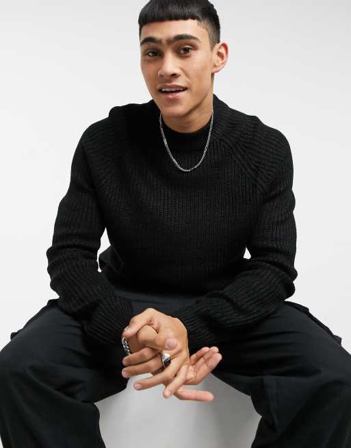 Pull Bear mock neck sweater in black
