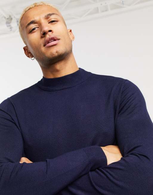 Pull&Bear mock turtleneck sweater in navy