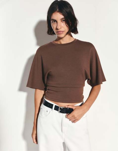 Pull&Bear Modal batwing sleeve t-shirt in brown - view 1