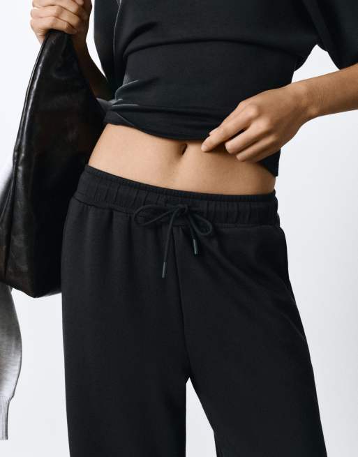 Pull&Bear modal broek met wijde pijpen in zwart, 3 van 7