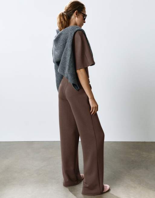 Pull&Bear Modal wide-leg trousers in brown, 2 of 7