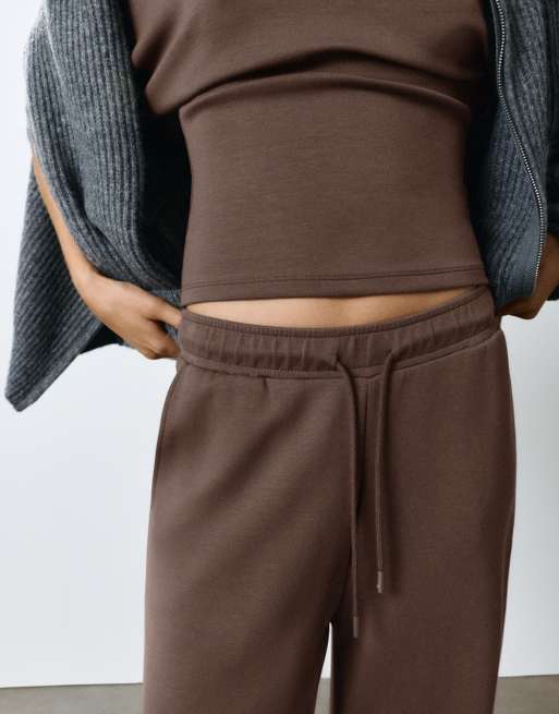 Pull&Bear Modal wide-leg trousers in brown, 4 of 7