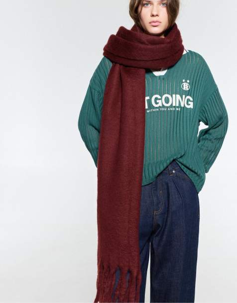 Pull&Bear Mohair-look scarf in maroon - view 1