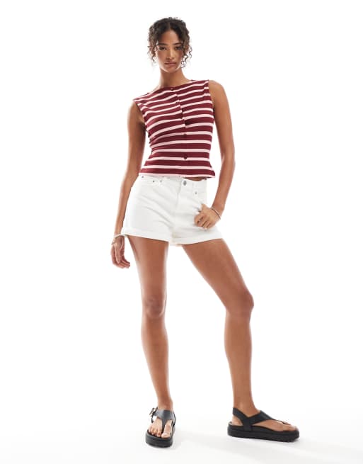 Pull&Bear mom denim shorts in mid white