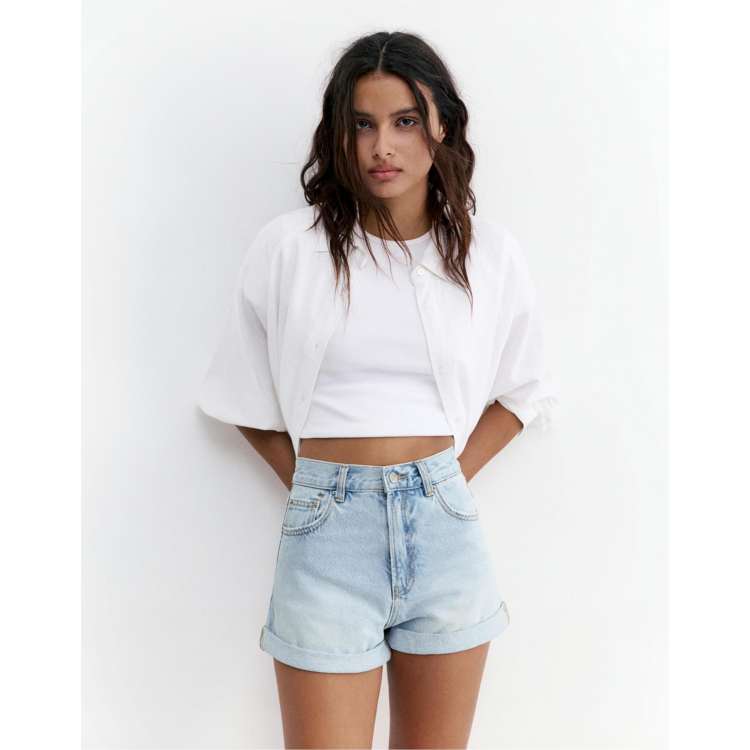 Mango - Jean mom boutonné à taille élastique - Bleu
