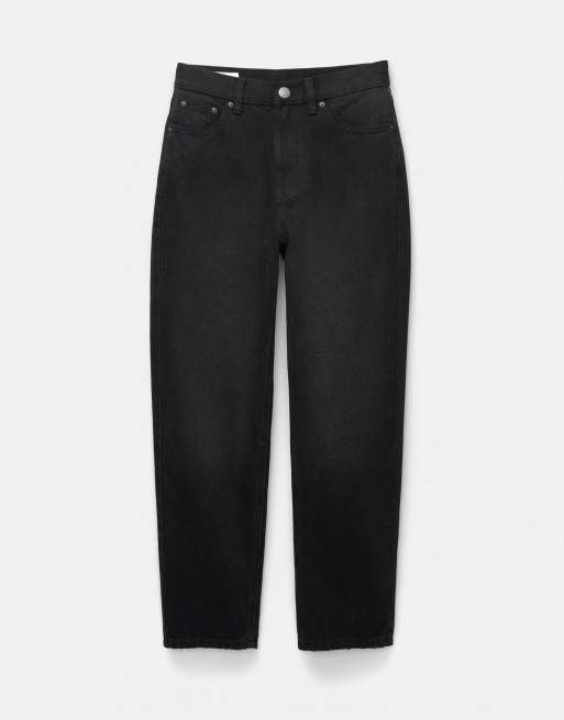 Pull&Bear – Mom-Fit-Jeans in Schwarz mit hohem Bund