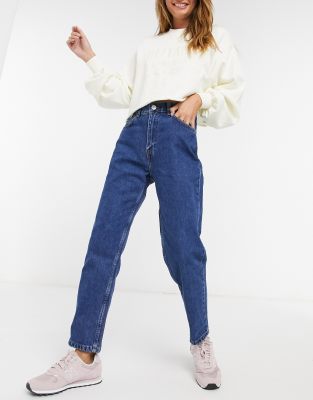 Pull & Bear High Waist Mom Jean In Medium Blue-blues | ModeSens