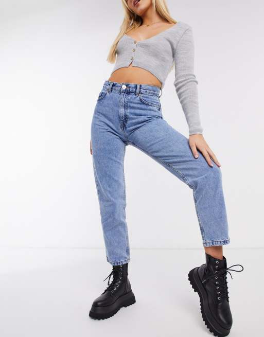 Pull&Bear mom jean in light blue | ASOS