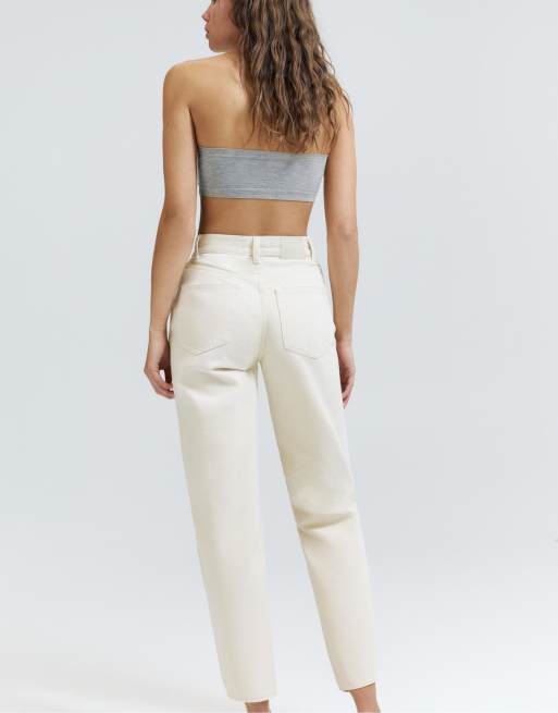 Pull&Bear - Mom jeans a vita alta écru pallido, 4 di 7