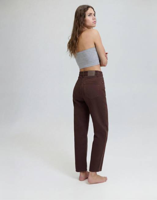 Pull&Bear - Mom jeans a vita alta marrone chiaro, 2 di 7