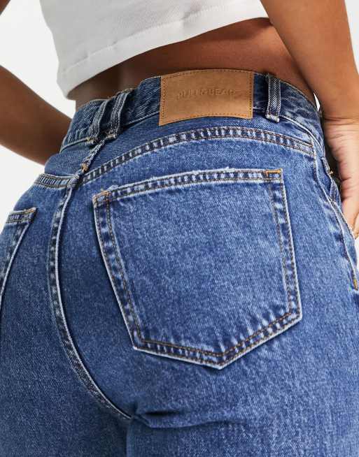 Pull&Bear - Mom jeans basic a vita alta blu scuro, 4 di 4