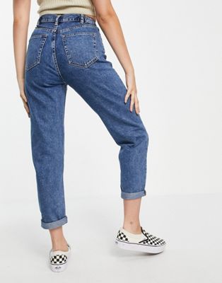 Pull&Bear elasticated waist mom jeans in washed blue - ASOS Price Checker