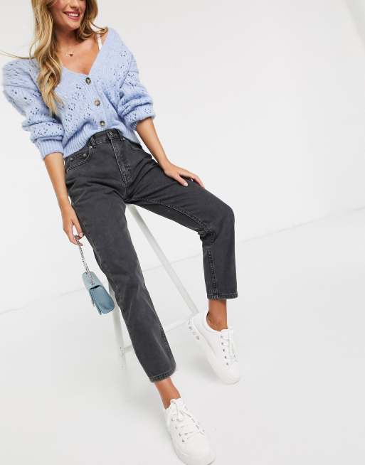 Pull&Bear - Mom jeans in donkergrijs