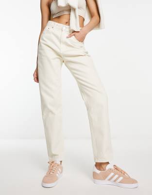 Pull & Bear - Mom-Jeans in Ecru mit hohem Bund-Weiß