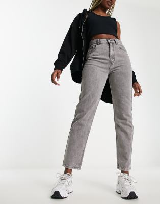 Pull & Bear - Mom-Jeans in Grau mit hohem Bund