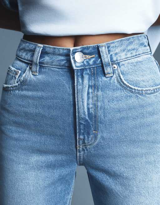 Pull&Bear – Mom-Jeans in Mittelblau mit hohem Bund, 3 von 7