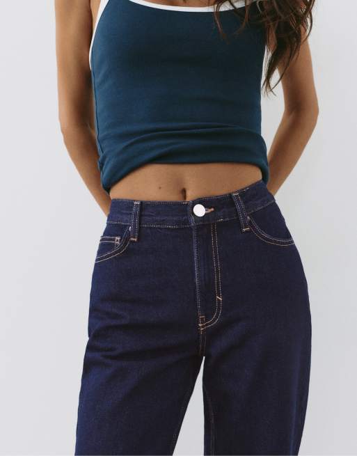Pull&Bear – Mom-Jeans in Tintenblau mit hohem Bund, 2 von 7