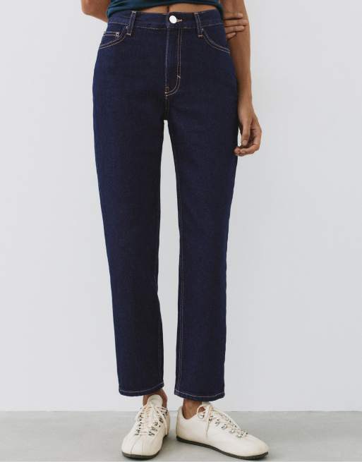 Pull&Bear – Mom-Jeans in Tintenblau mit hohem Bund, 3 von 7
