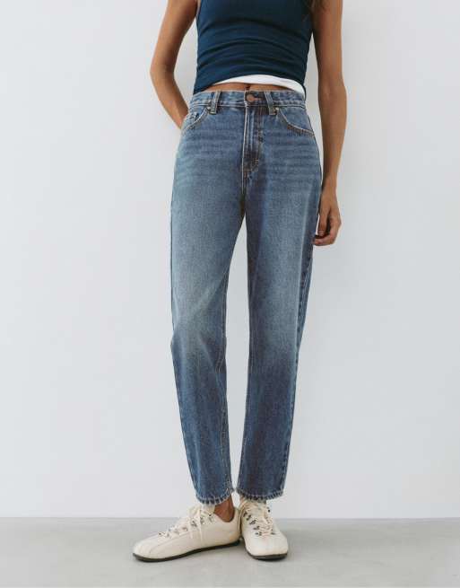Pull&Bear - Mom jeans met hoge taille in donkerblauw, 2 van 7