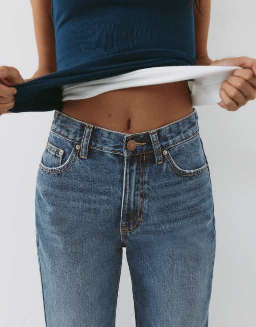 Pull&Bear - Mom jeans met hoge taille in donkerblauw, 3 van 7