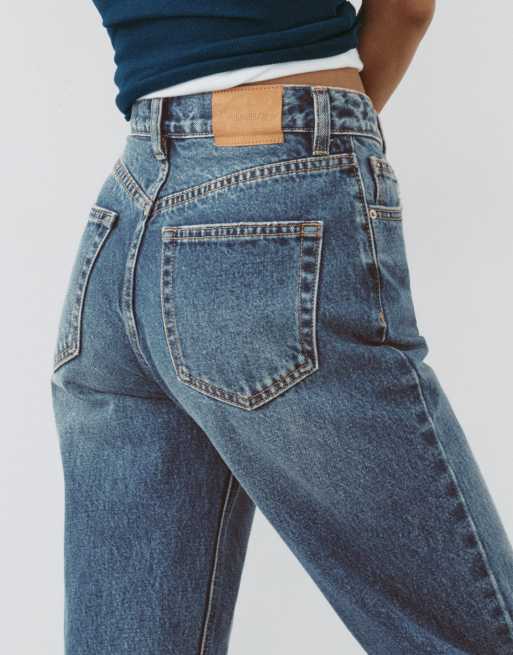 Pull&Bear - Mom jeans met hoge taille in donkerblauw, 4 van 7