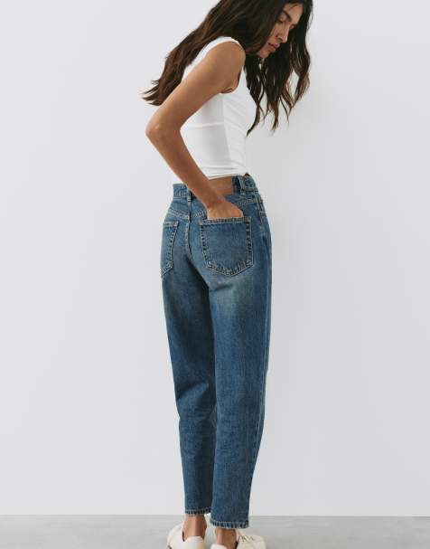 Pull&Bear mom jeans met hoge taille in groenblauw - view 1