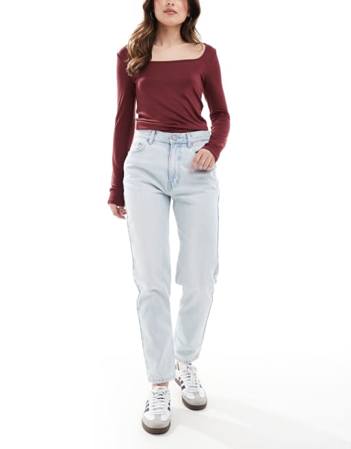 Pull&Bear - Mom jeans met hoge taille in lichtblauw