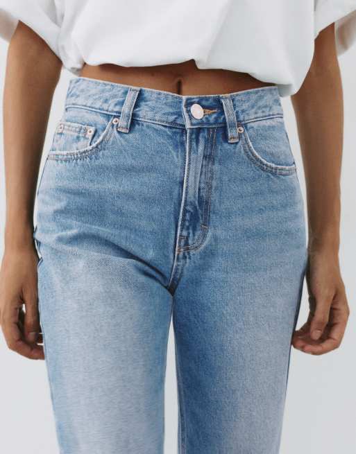 Pull&Bear - Mom jeans met hoge taille in middenblauw, 3 van 7