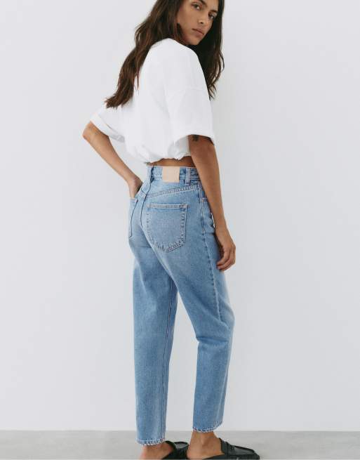Pull&Bear - Mom jeans met hoge taille in middenblauw, 5 van 7
