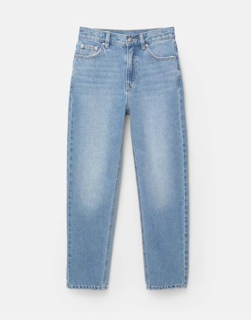 Pull&Bear - Mom jeans met hoge taille in middenblauw, 6 van 7