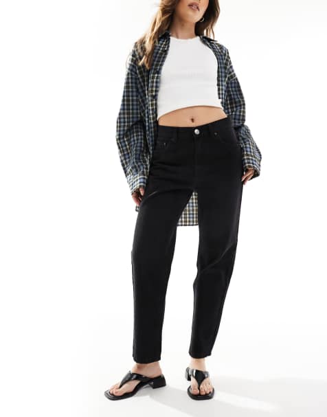 Pull&Bear - Mom jeans met hoge taille in zwart met wassing - view 1