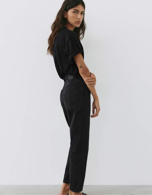 Pull&Bear - Mom jeans met hoge taille in zwart, 5 van 7