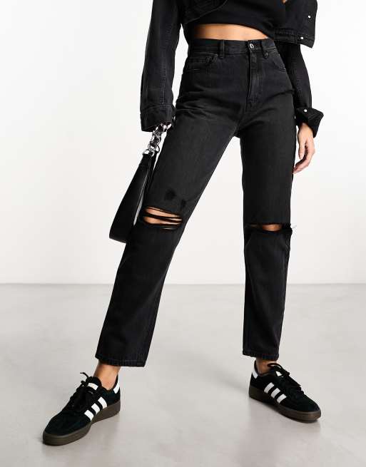 Black high waisted ripped jeans with hot sale belt loops