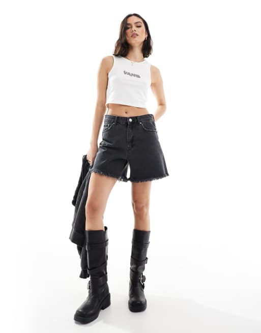 Pull&Bear - Mom shorts di jeans a vita alta neri, 2 di 5