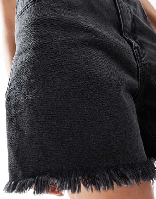 Pull&Bear - Mom shorts di jeans a vita alta neri, 5 di 5